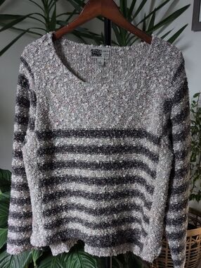 Habitat Slub Marled Multi-colored Yarn, Striped Sweater